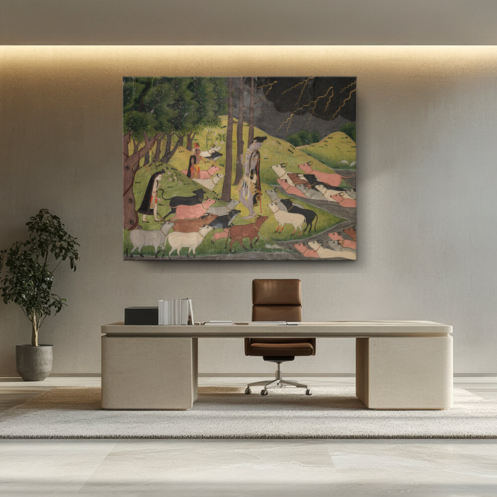 Artist5 - Art - Krishna Summoning The Cows - Wall Canvas