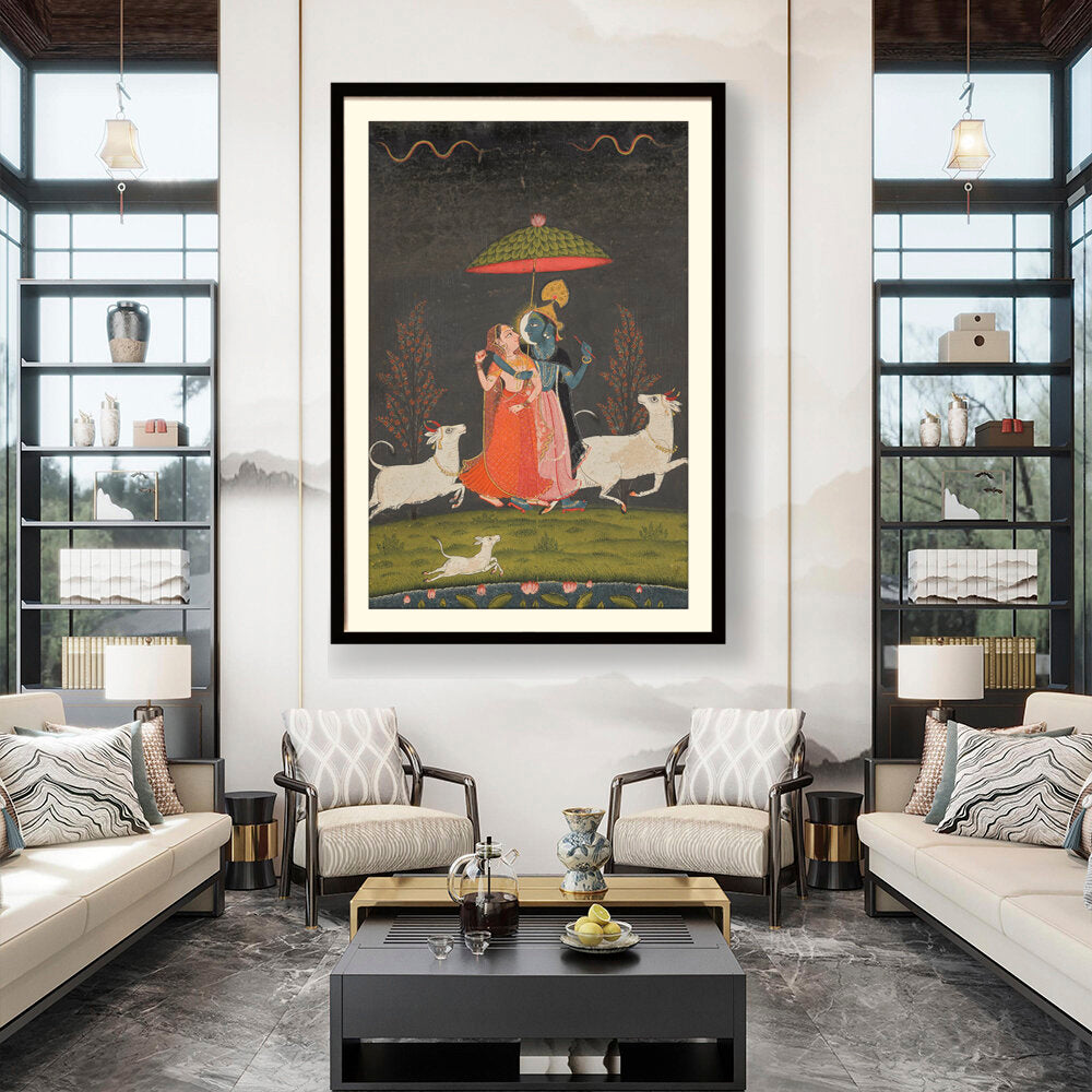 Artist5 - Art - Radha And Krishna In The Rain - WALL MOUNT FRAME