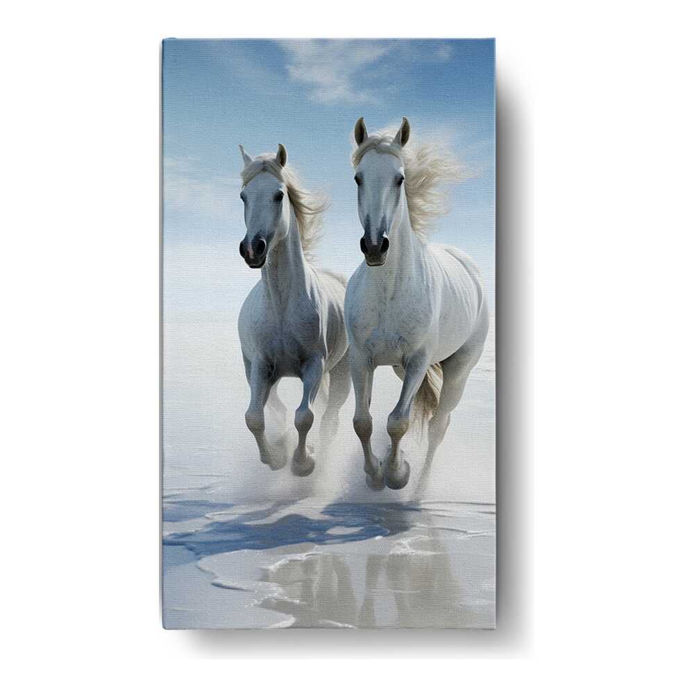 Artist5 - Art - Two White Horses Galloping - Wall Canvas