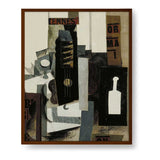 Glass, Guitar, And Bottle - Framed Canvas