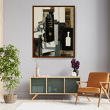 Glass, Guitar, And Bottle - Framed Canvas