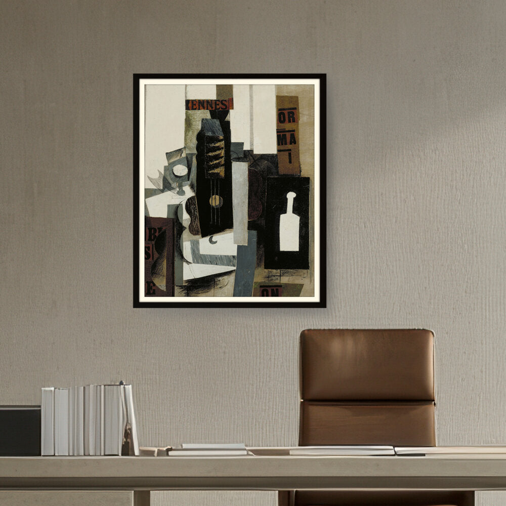 Artist5 - Art - Glass, Guitar, And Bottle - WALL MOUNT FRAME