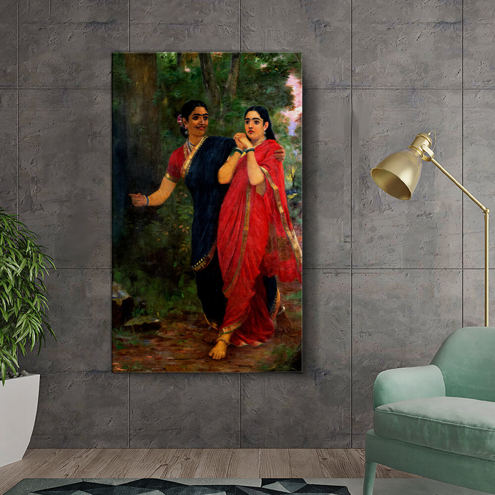 Ravi - Varma - Draupadi And Simhika - Wall Canvas
