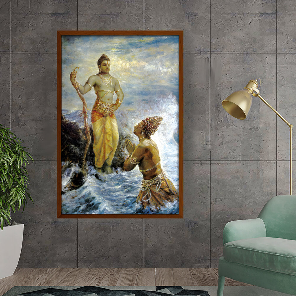 Ravi - Varma - Samudra Greets Lord Rama - Framed Canvas