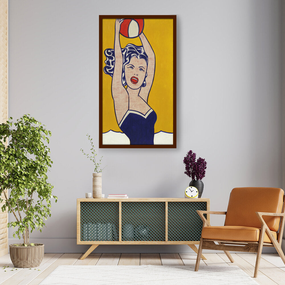 Girl With Ball - Framed Canvas