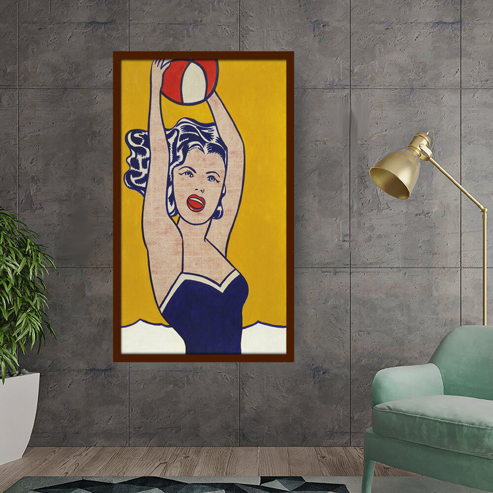 Girl With Ball - Framed Canvas