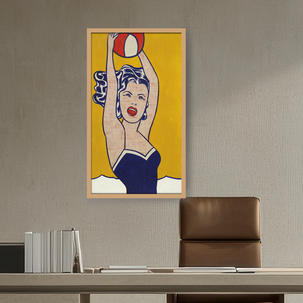 Girl With Ball - Framed Canvas