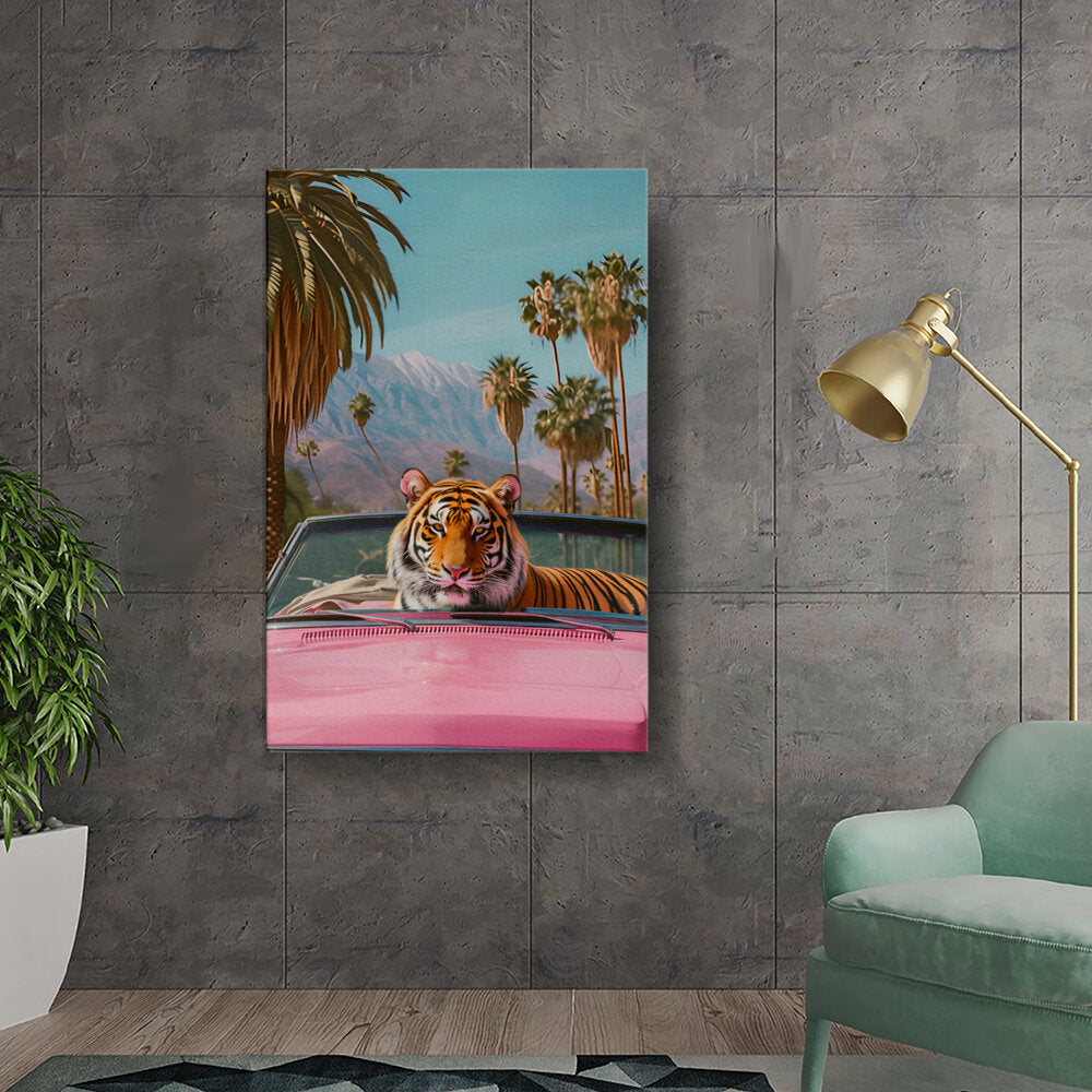 Tiger In A Pink Convertible
