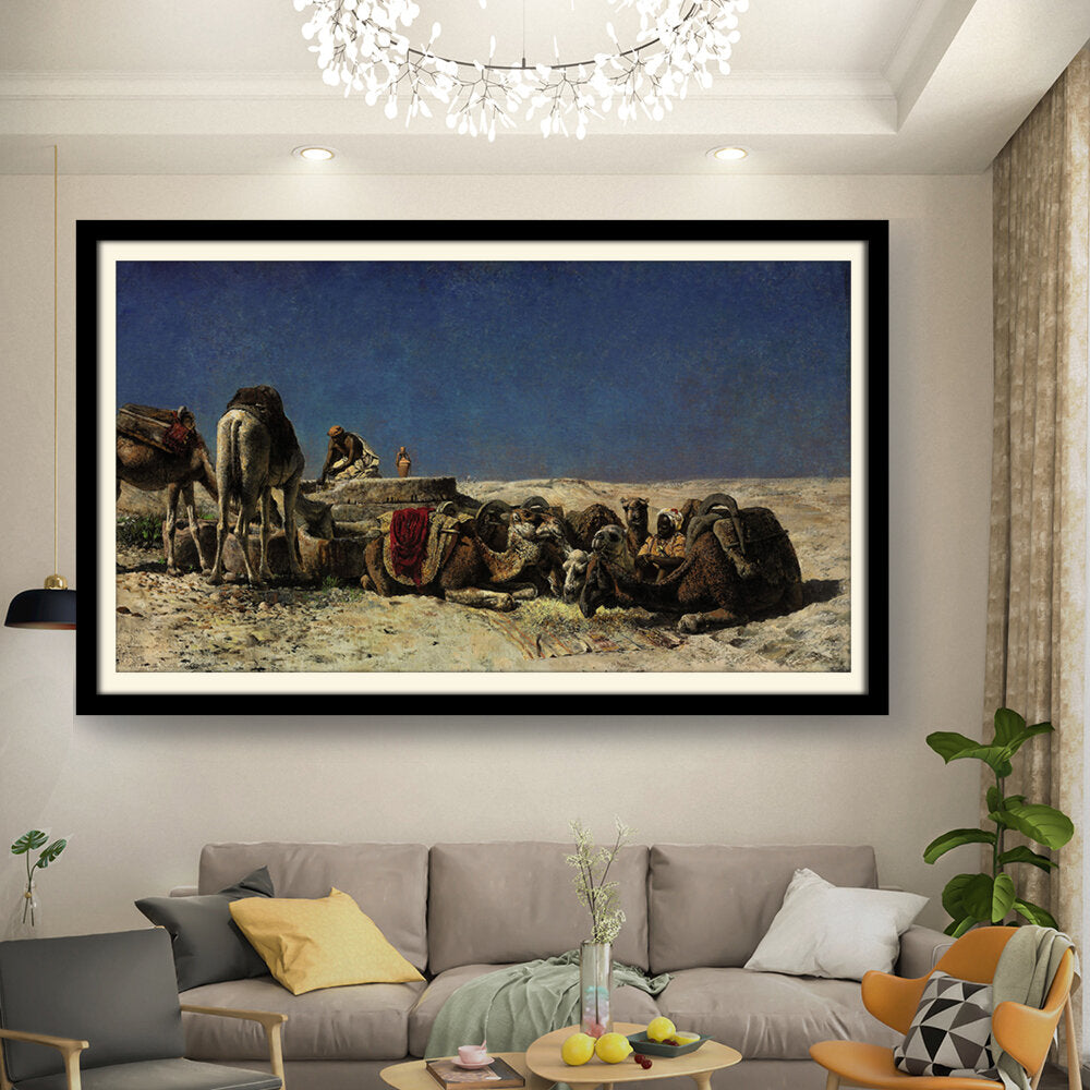 Kiran - Valipa - Camel Caravan Resting - Framed Wall Art