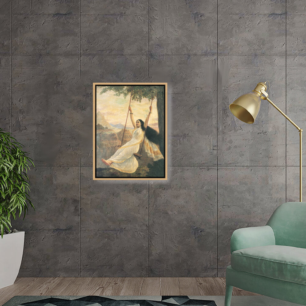 Woman On A Swing - Floating Framed Canvas