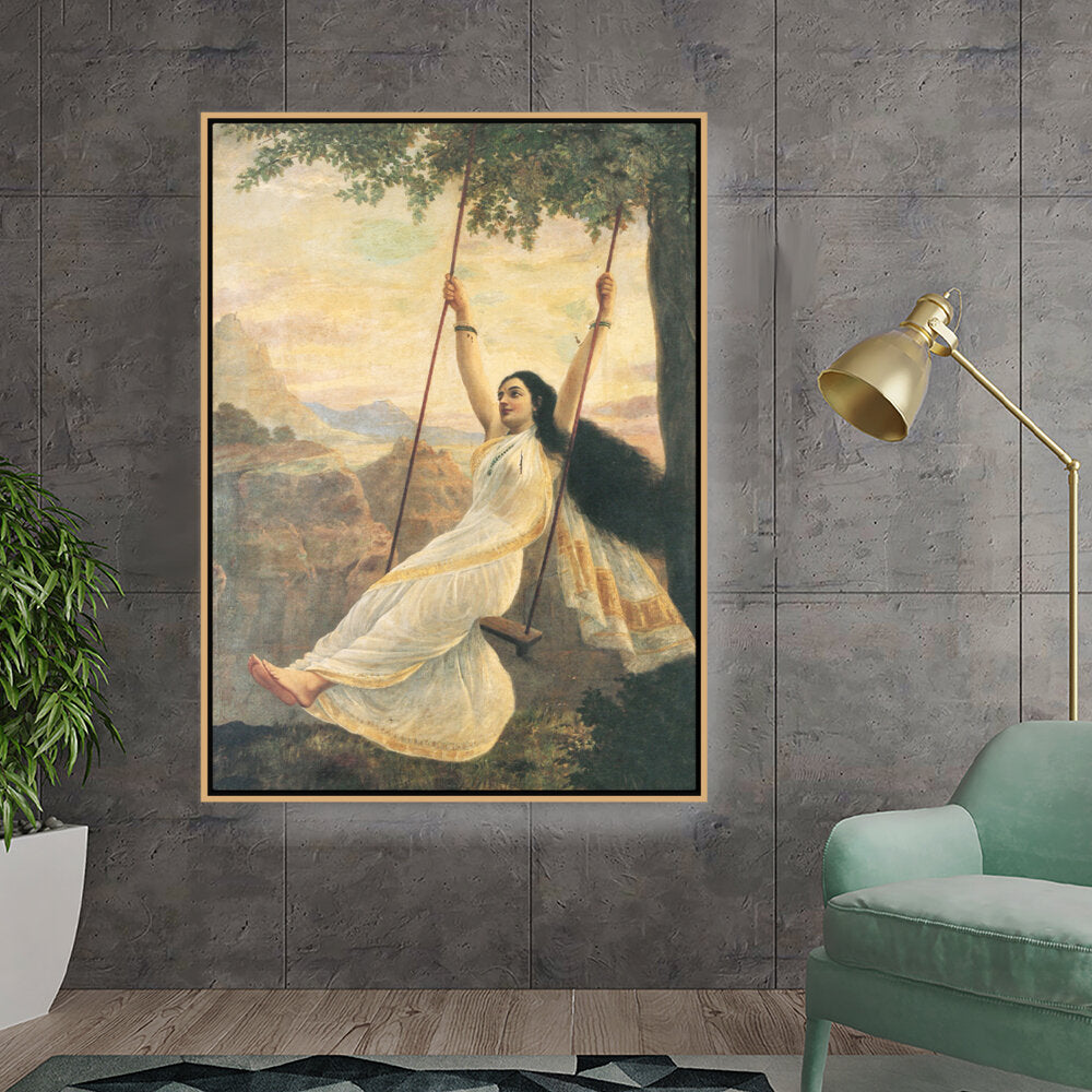 Kiran - Valipa - Woman On A Swing - Floating Framed Canvas