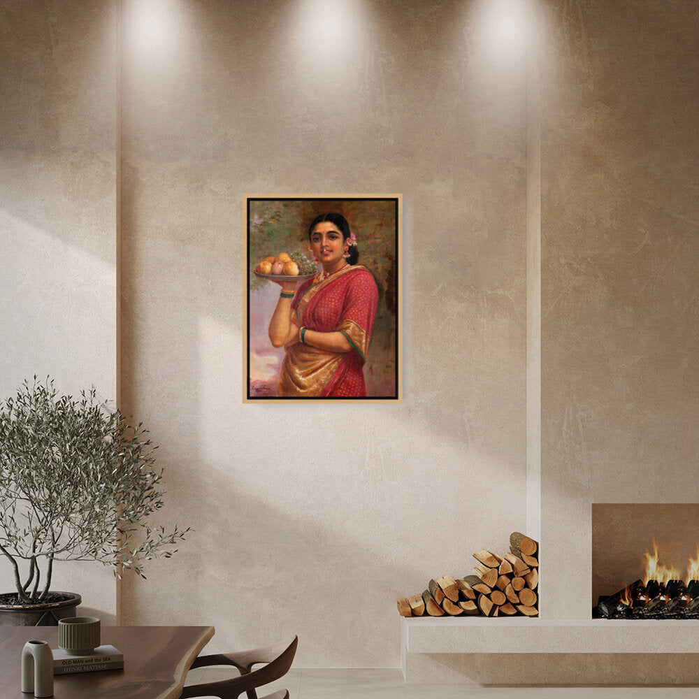 Woman With Fruits - Floating Framed Canvas