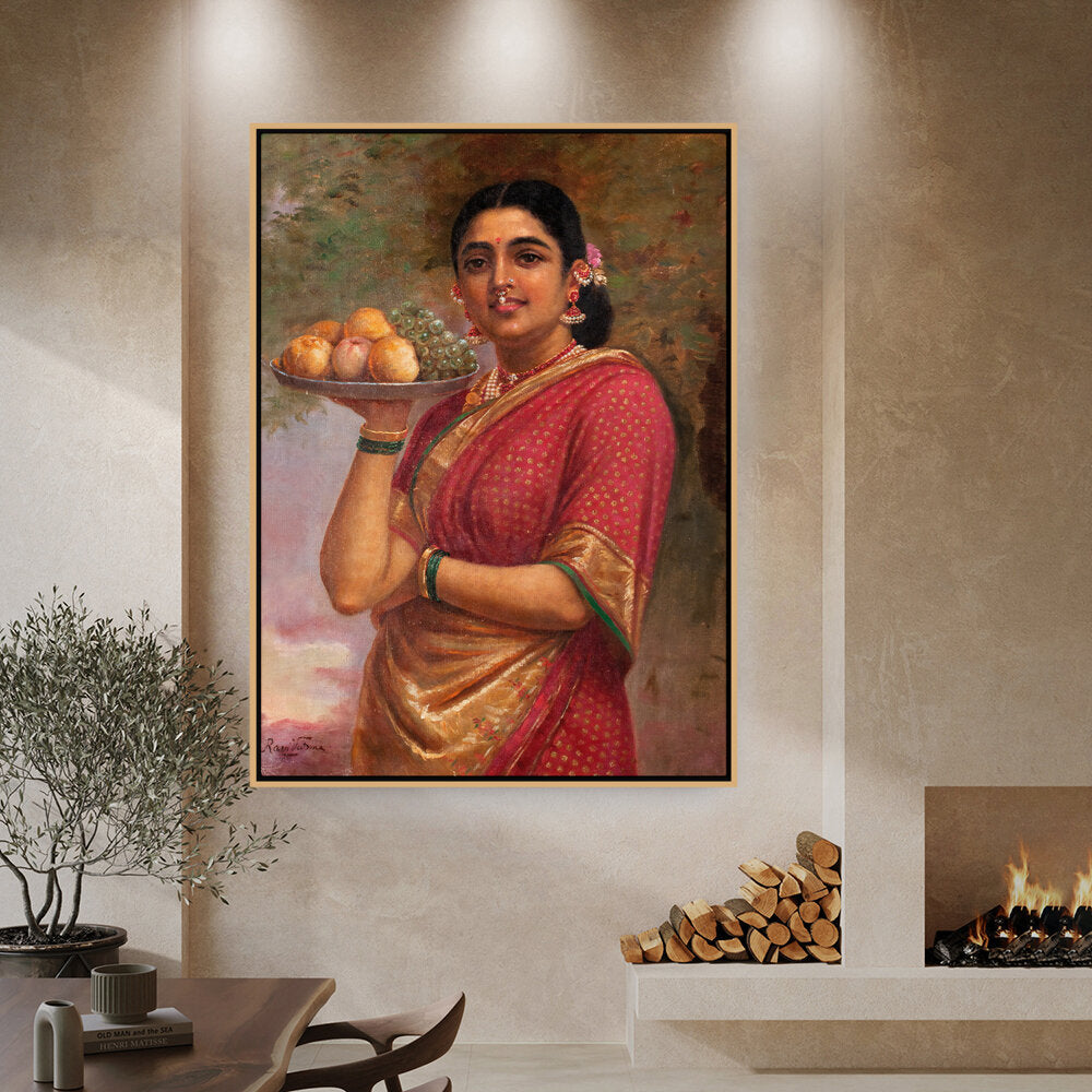 Kiran - Valipa - Woman With Fruits - Floating Framed Canvas