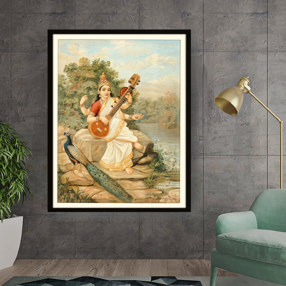 Kiran - Valipa - Goddess With Veena - Framed Wall Art