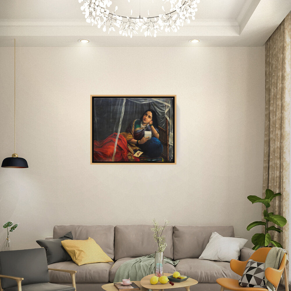 Contemplative Woman In Traditional Attire - Floating Framed Canvas