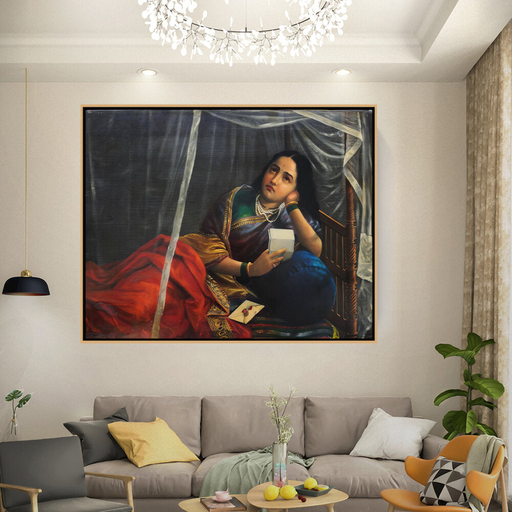 Kiran - Valipa - Contemplative Woman In Traditional Attire - Floating Framed Canvas