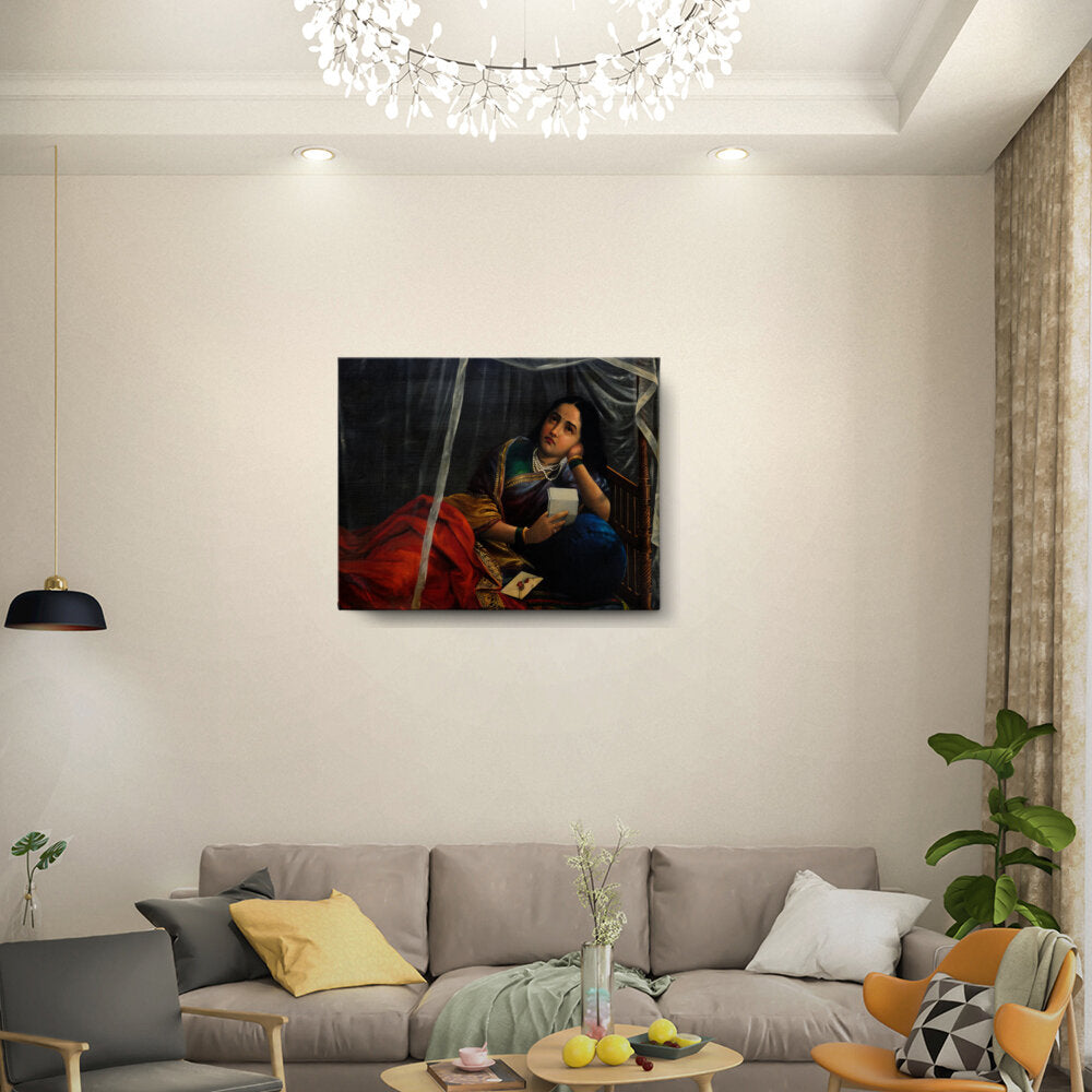 Contemplative Woman In Traditional Attire - Wall Canvas
