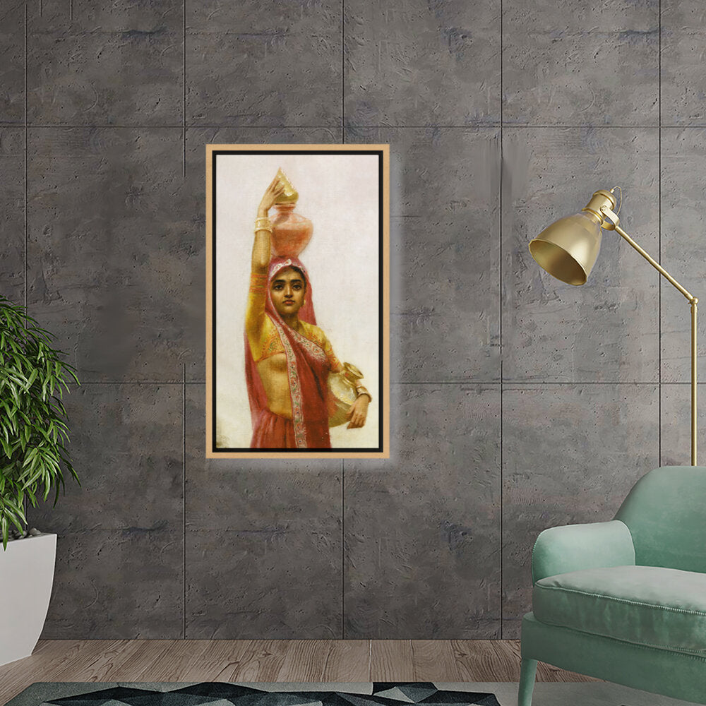 Woman With Water Pots - Floating Framed Canvas
