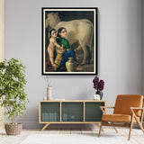 Mother And Child With Cow - Framed Wall Art