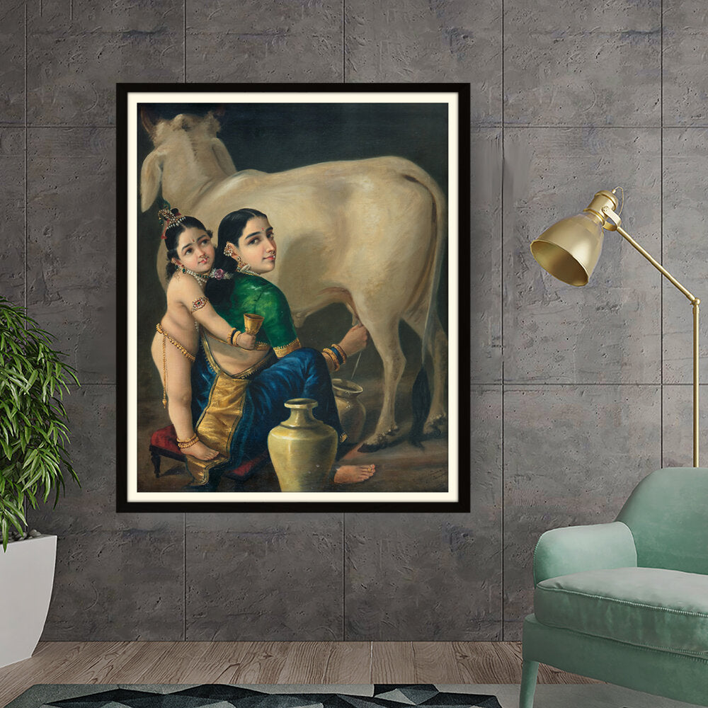 Kiran - Valipa - Mother And Child With Cow - Framed Wall Art