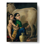 Mother And Child With Cow - Wall Canvas