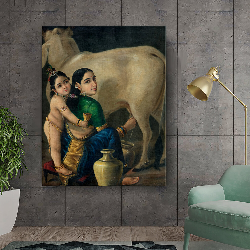 Kiran - Valipa - Mother And Child With Cow - Wall Canvas