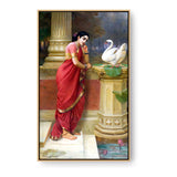 Woman With Swan - Floating Framed Canvas