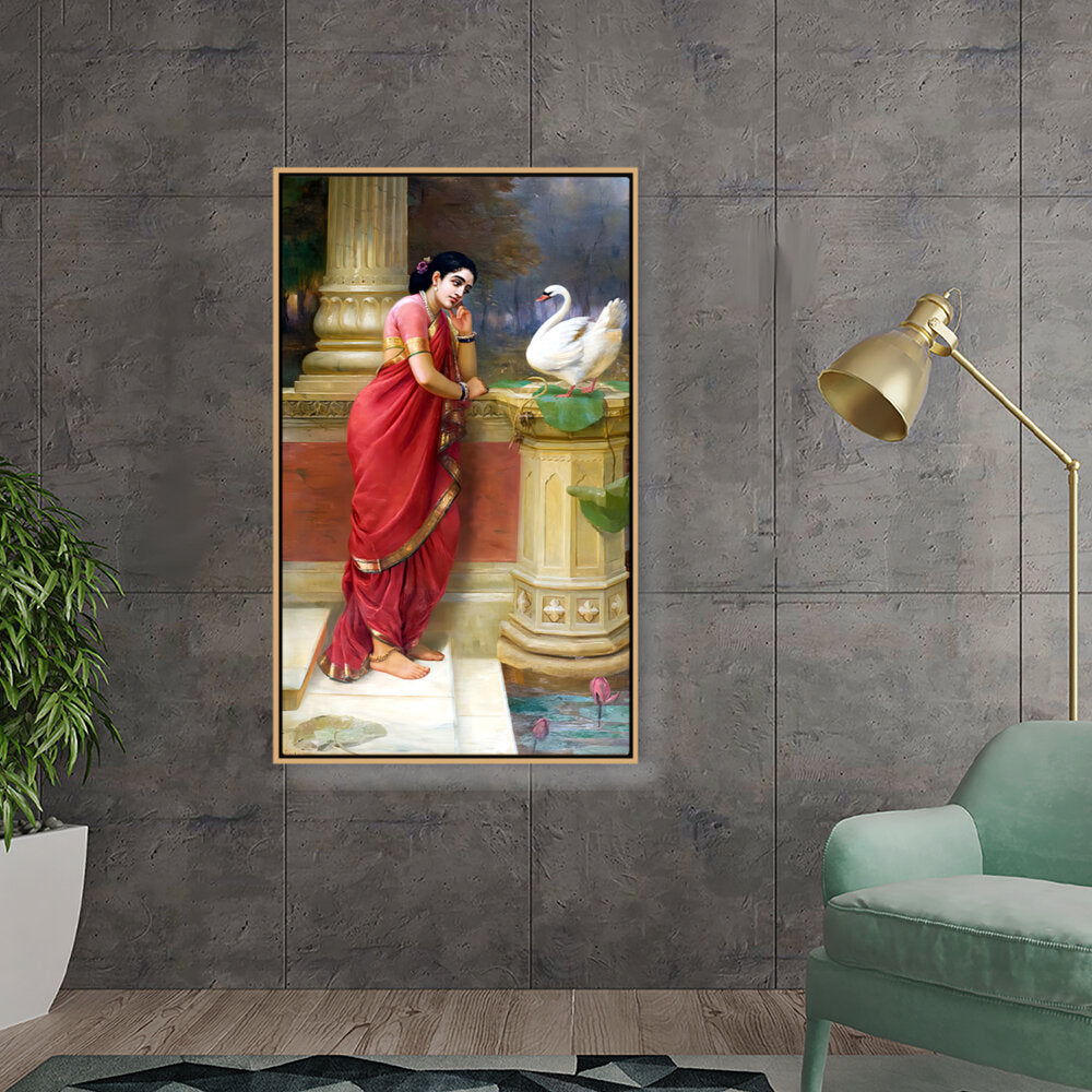 Woman With Swan - Floating Framed Canvas