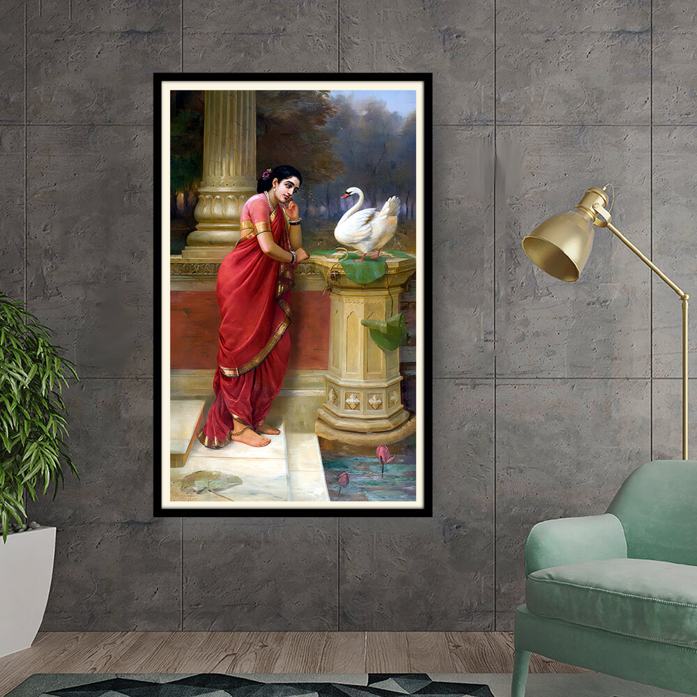 Kiran - Valipa - Woman With Swan - Framed Wall Art
