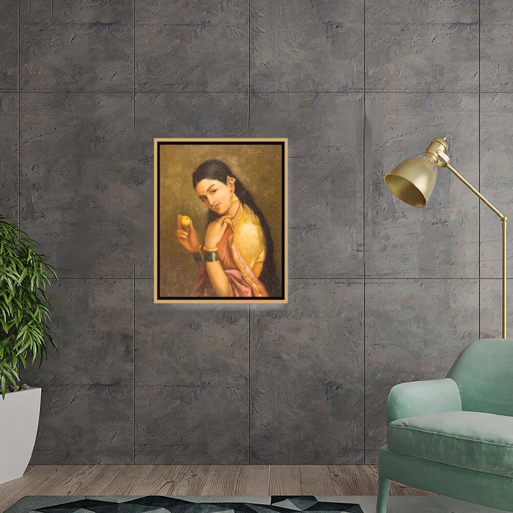 Woman Holding A Fruit1 - Floating Framed Canvas