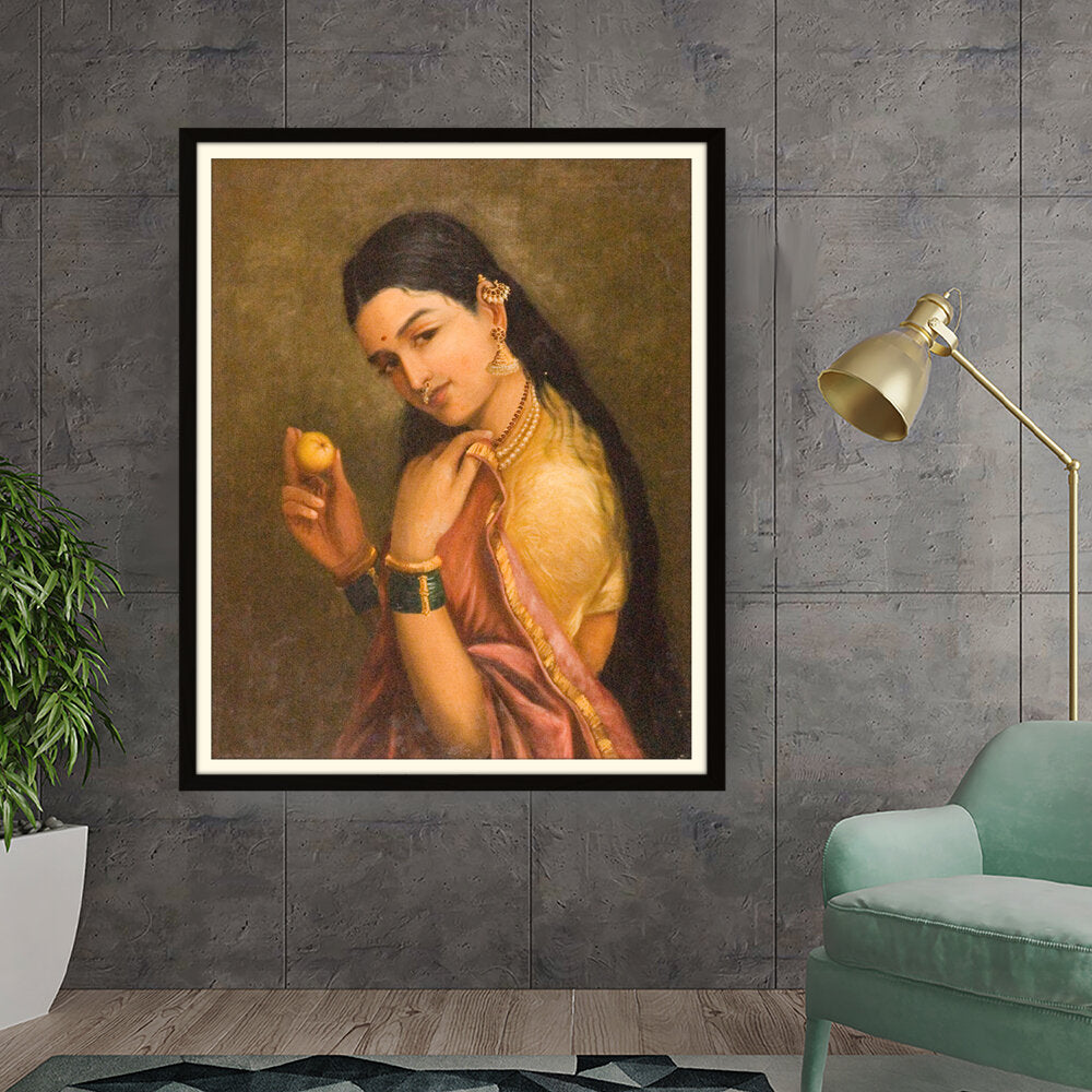 Kiran - Valipa - Woman Holding A Fruit1 - Framed Wall Art
