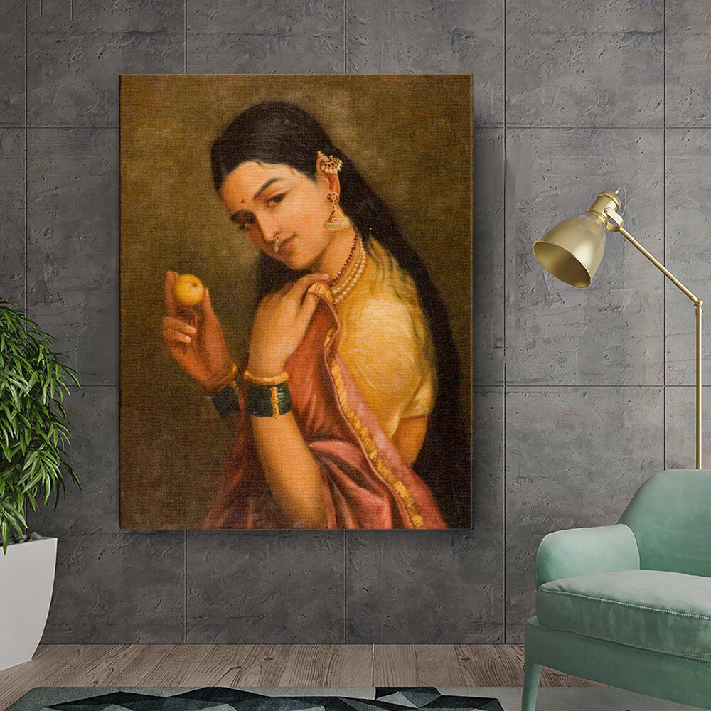 Kiran - Valipa - Woman Holding A Fruit1 - Wall Canvas