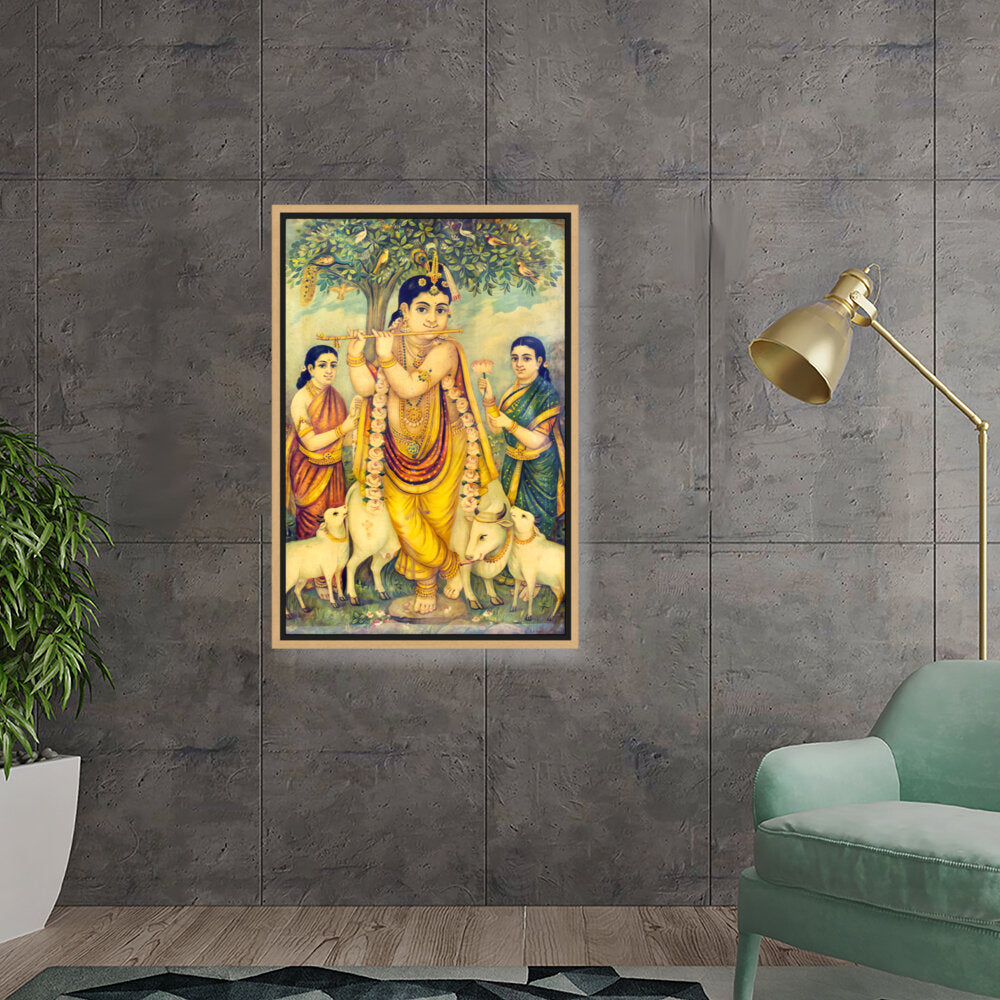 Divine Flute Player - Floating Framed Canvas