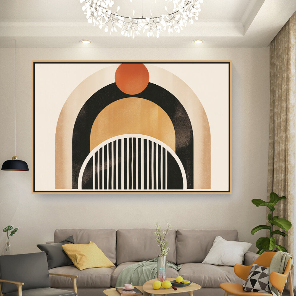 Kiran - Valipa - Geometric Arch With Circle - Floating Framed Canvas