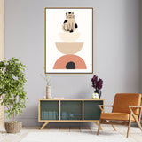 Playful Cat On Geometric Shapes - Floating Framed Canvas
