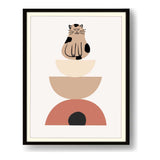 Playful Cat On Geometric Shapes - Framed Wall Art