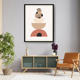 Playful Cat On Geometric Shapes - Framed Wall Art