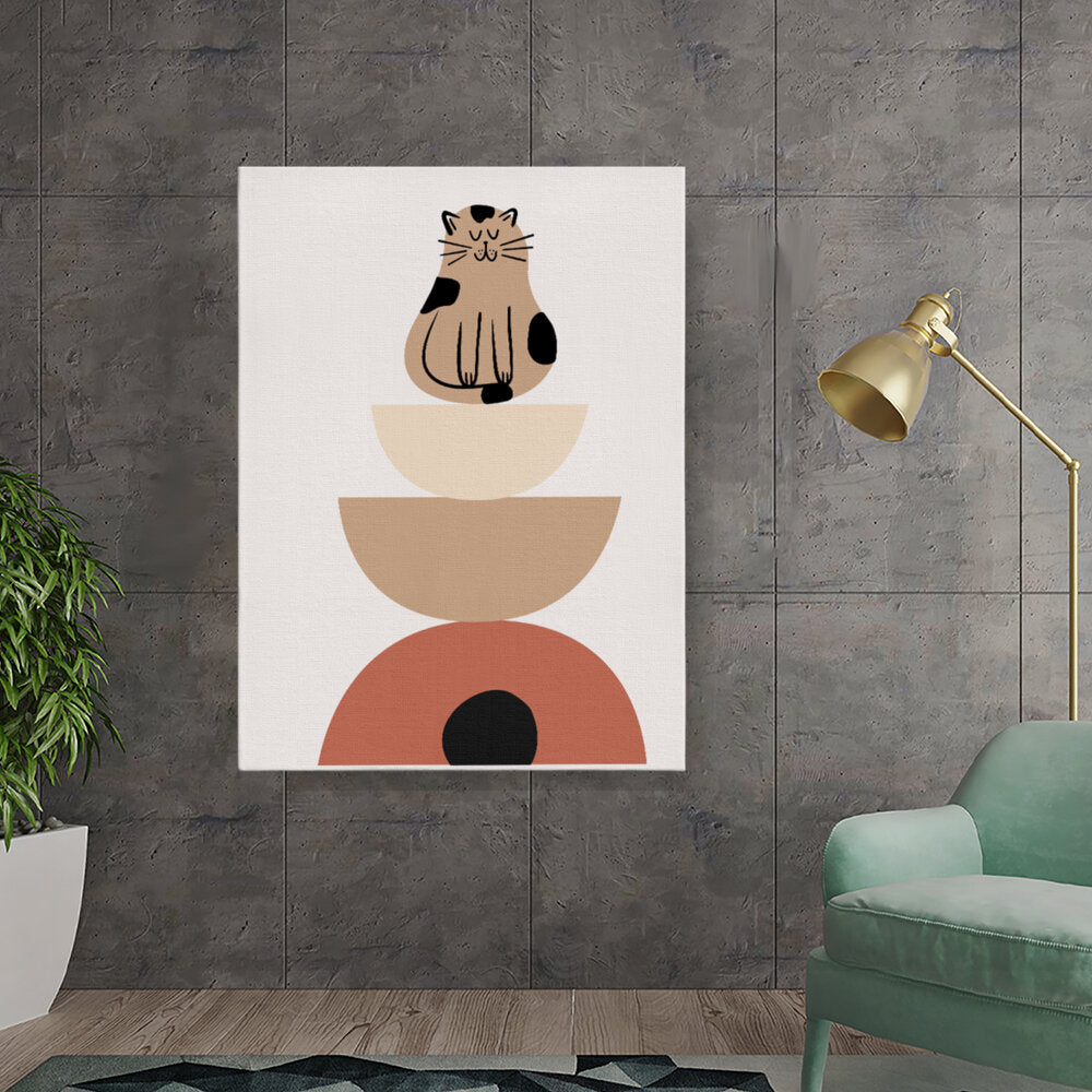 Playful Cat On Geometric Shapes