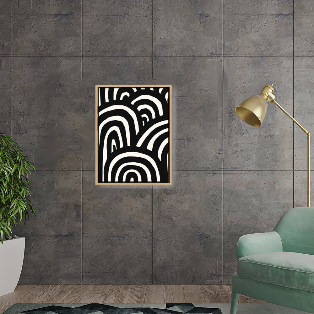 Black And White Waves - Floating Framed Canvas