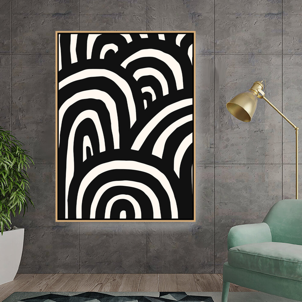 Kiran - Valipa - Black And White Waves - Floating Framed Canvas