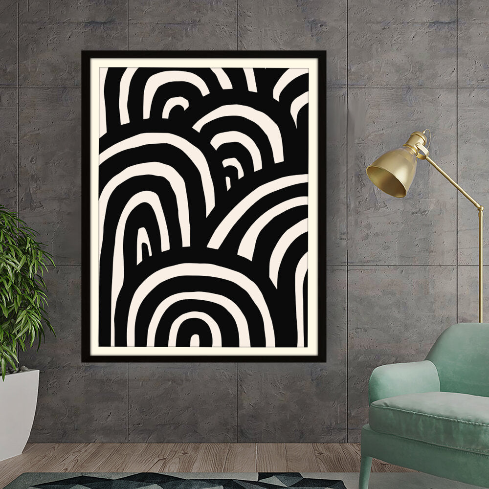 Kiran - Valipa - Black And White Waves - Framed Wall Art