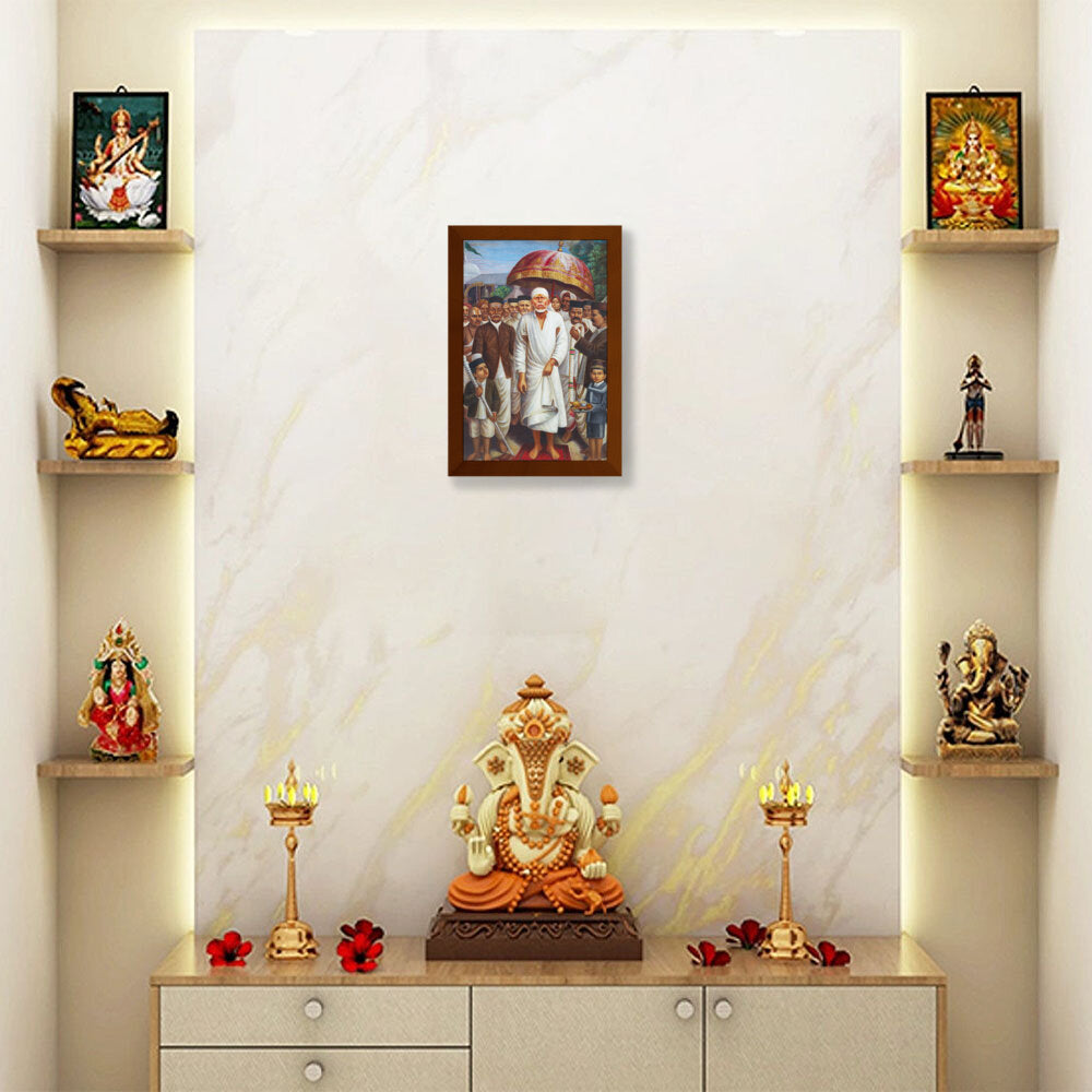 Sai Baba Procession - Framed Canvas