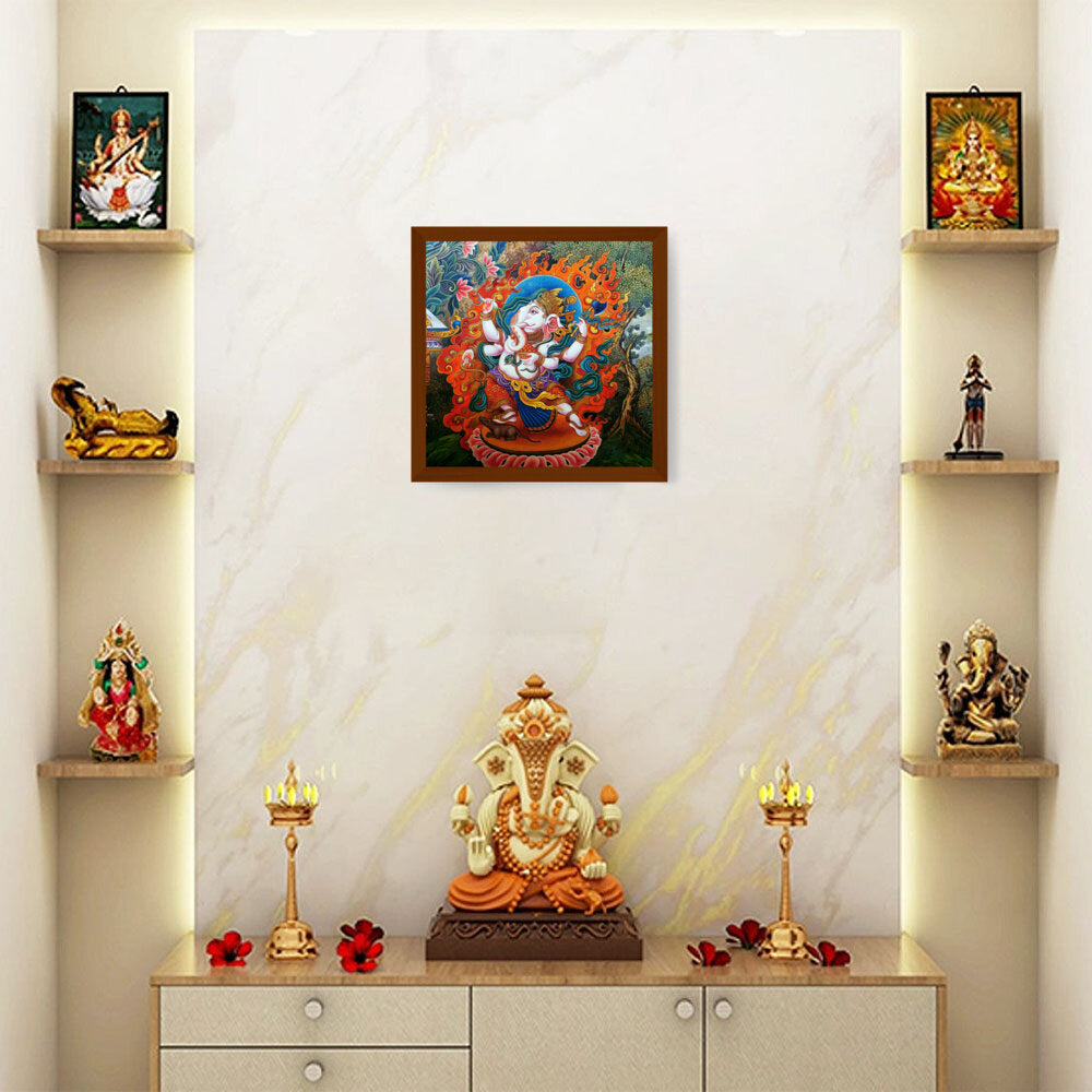 Ganesha Tibetian Thangka - Framed Canvas