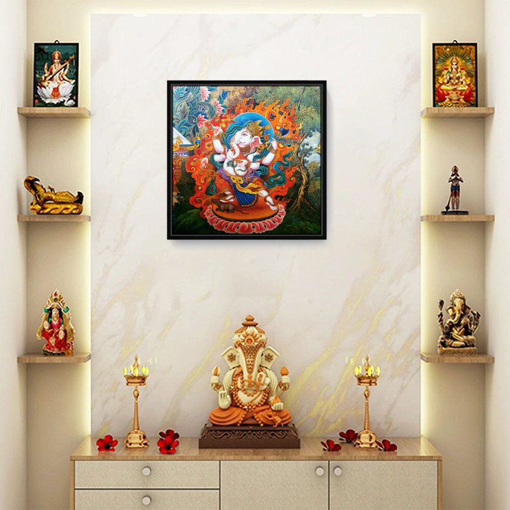 Ganesha Tibetian Thangka - FLOATING FRAME