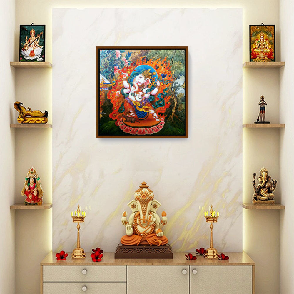 Ganesha Tibetian Thangka - FLOATING FRAME