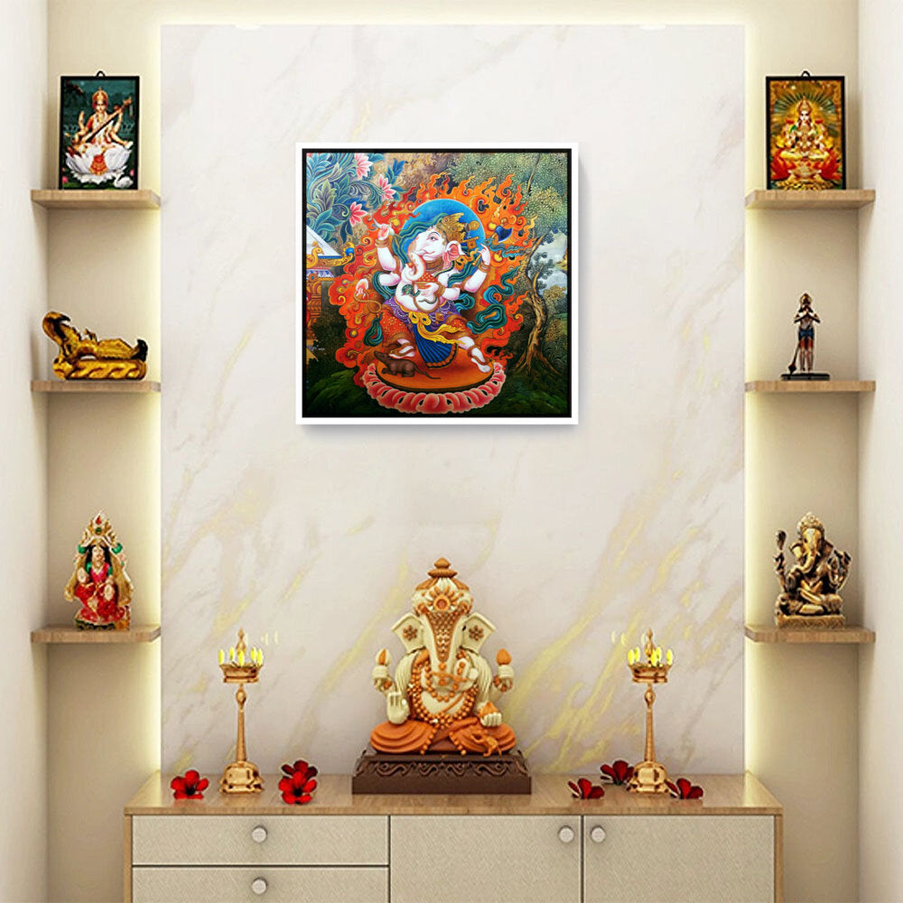 Ganesha Tibetian Thangka - FLOATING FRAME