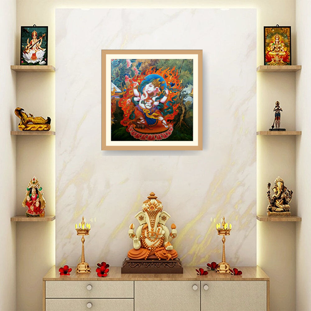 Ganesha Tibetian Thangka - WALL MOUNT FRAME