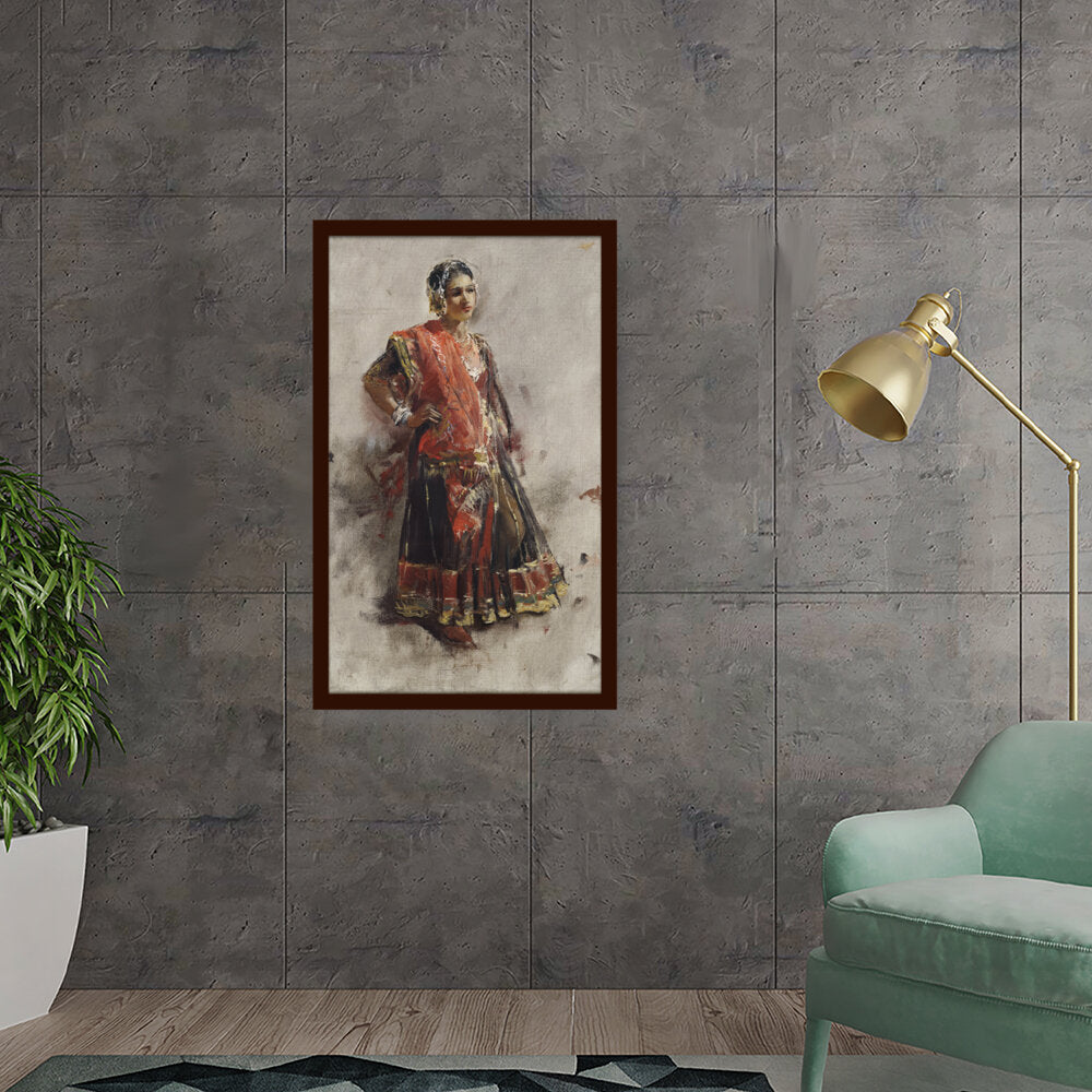 Indian Dancing Girl - Framed Canvas