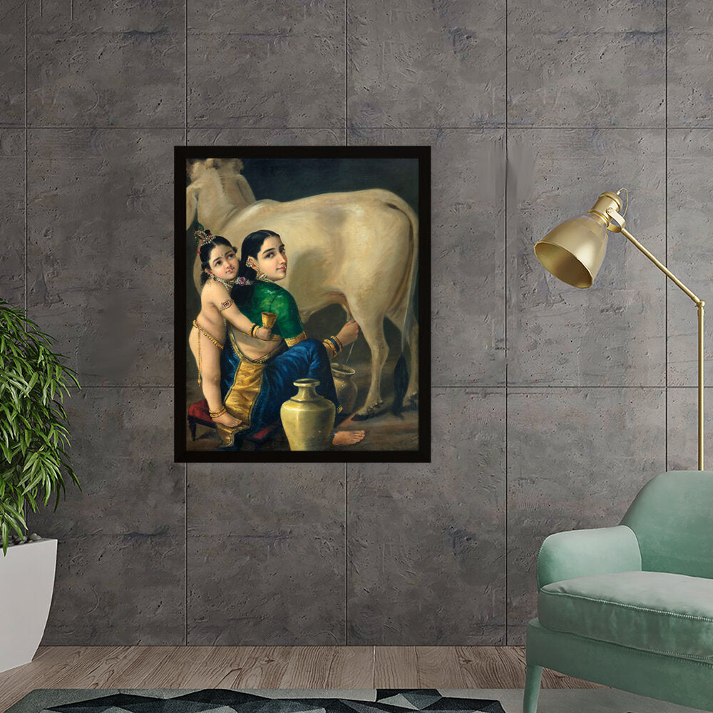 Yashoda And Krishna - Framed Canvas