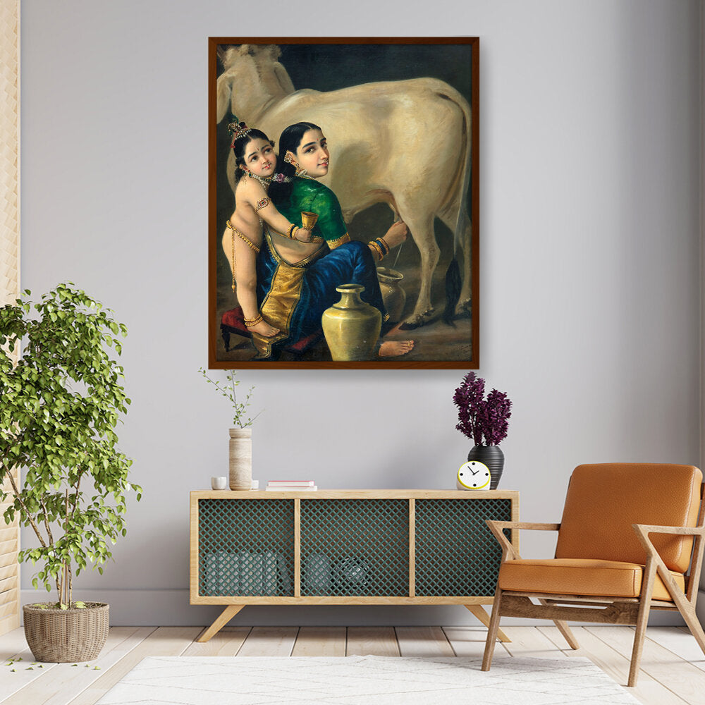 Yashoda And Krishna - Framed Canvas